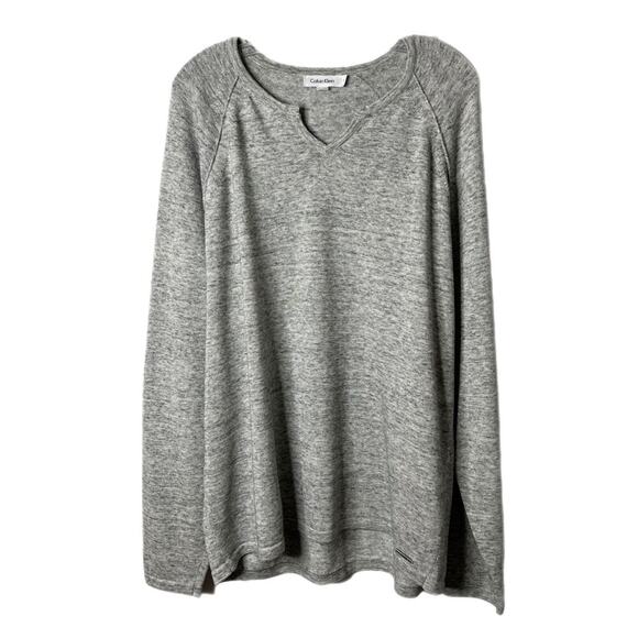 Calvin Klein Women's Sweater XL Heather Gray Notched Neck Raglan Long Sleeve - Picture 1 of 9
